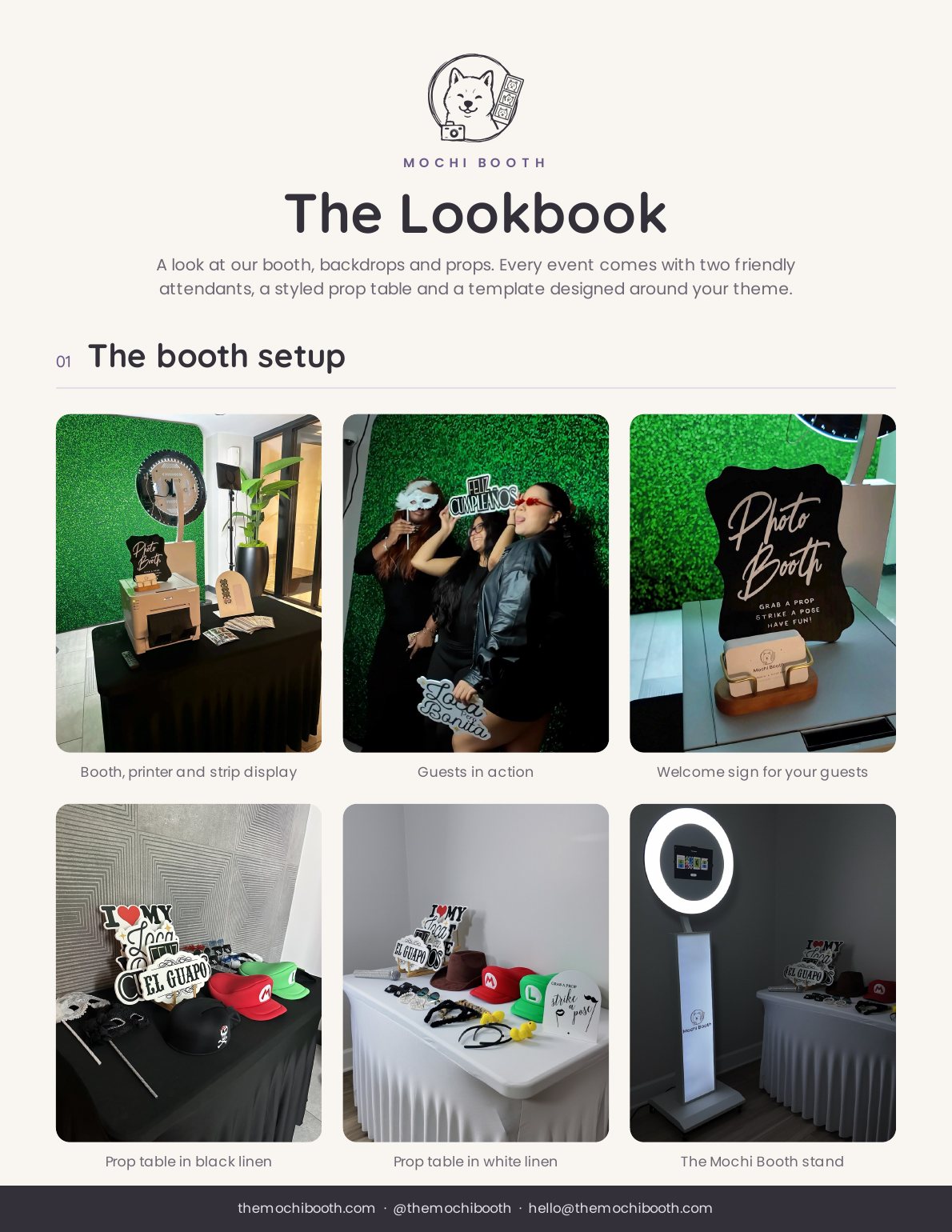 The Lookbook: booth setup photos with printer, guests, welcome sign and prop tables