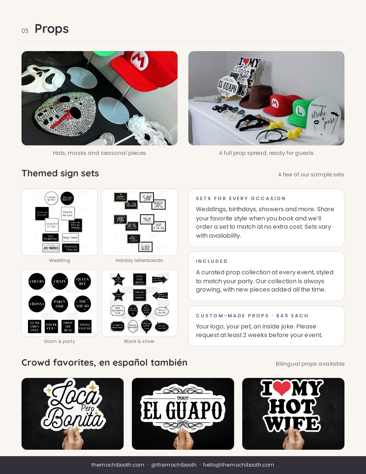 Props: prop tables, themed sign sets and bilingual sign props